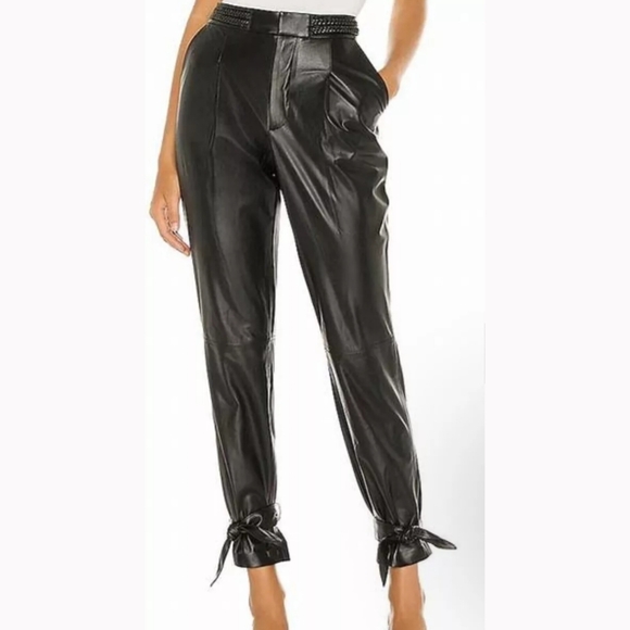 Alice + Olivia Pants - ALICE + OLIVIA 🏷️NWT 'Ivette' Lambskin Leather High Waist Pants Ankle Ties Sz10